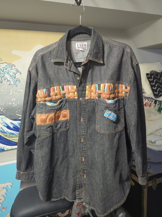 Get Used Classic Jeans by Elie Other - Vintage Get Used Classic Jeans By Elie Denim Button Shirt Mens Med 90s Bugle Boy